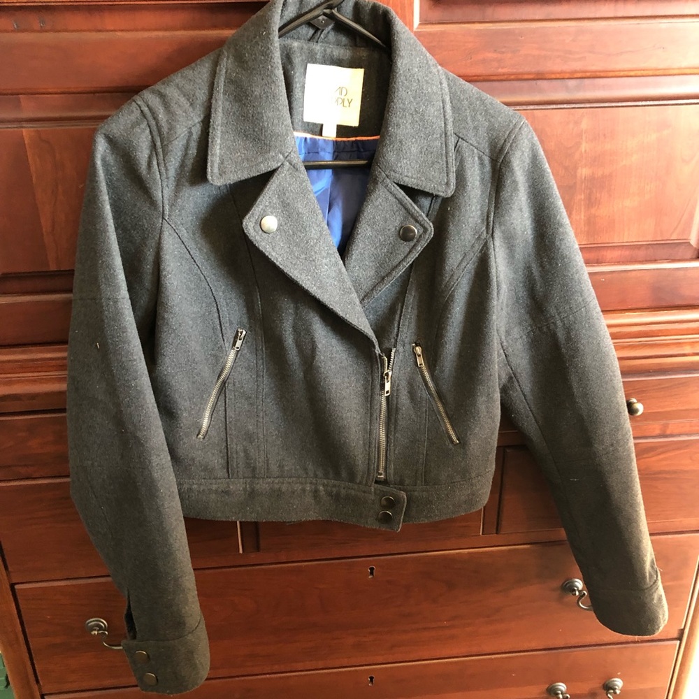 Wool blend Moto-style Cropped asymmetric zip Jacket